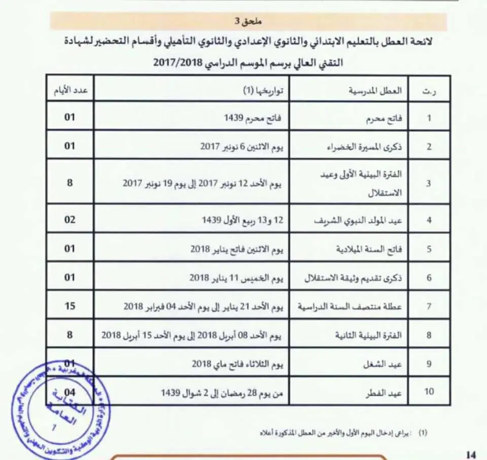 العطل المدرسية 2017-2018 بالمغرب