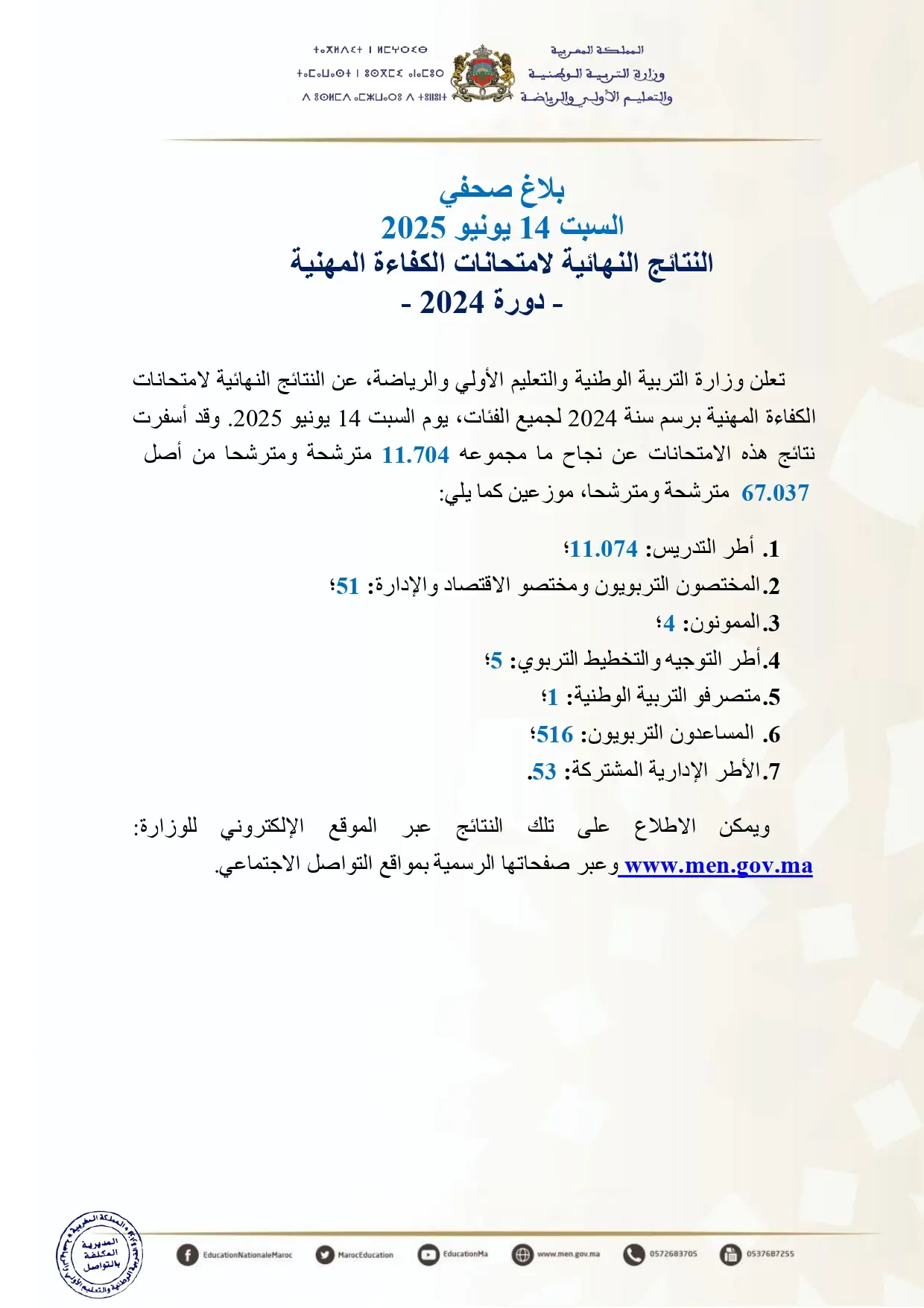 نتائج الامتحان المهني 2024 2025 الكفاءة المهنية